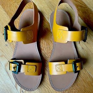 Anthropologie yellow leather sandals with buckles. Size 9. Never worn.